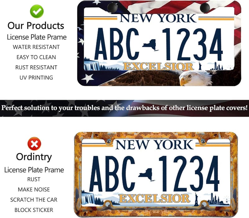 LIN KANG American Flag Eagle License Plate Frame Holder - 2 Pack Patriotic Universal Aluminum Matte Stripe US Flag Gloss Car Tag Frame Holder Accessory with Screws Fasteners Caps - Image 4